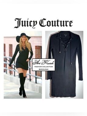 Juicy Couture Fall 2013 Black Lace Up Bodycon Dress ASO Serena Van Der Woodsen